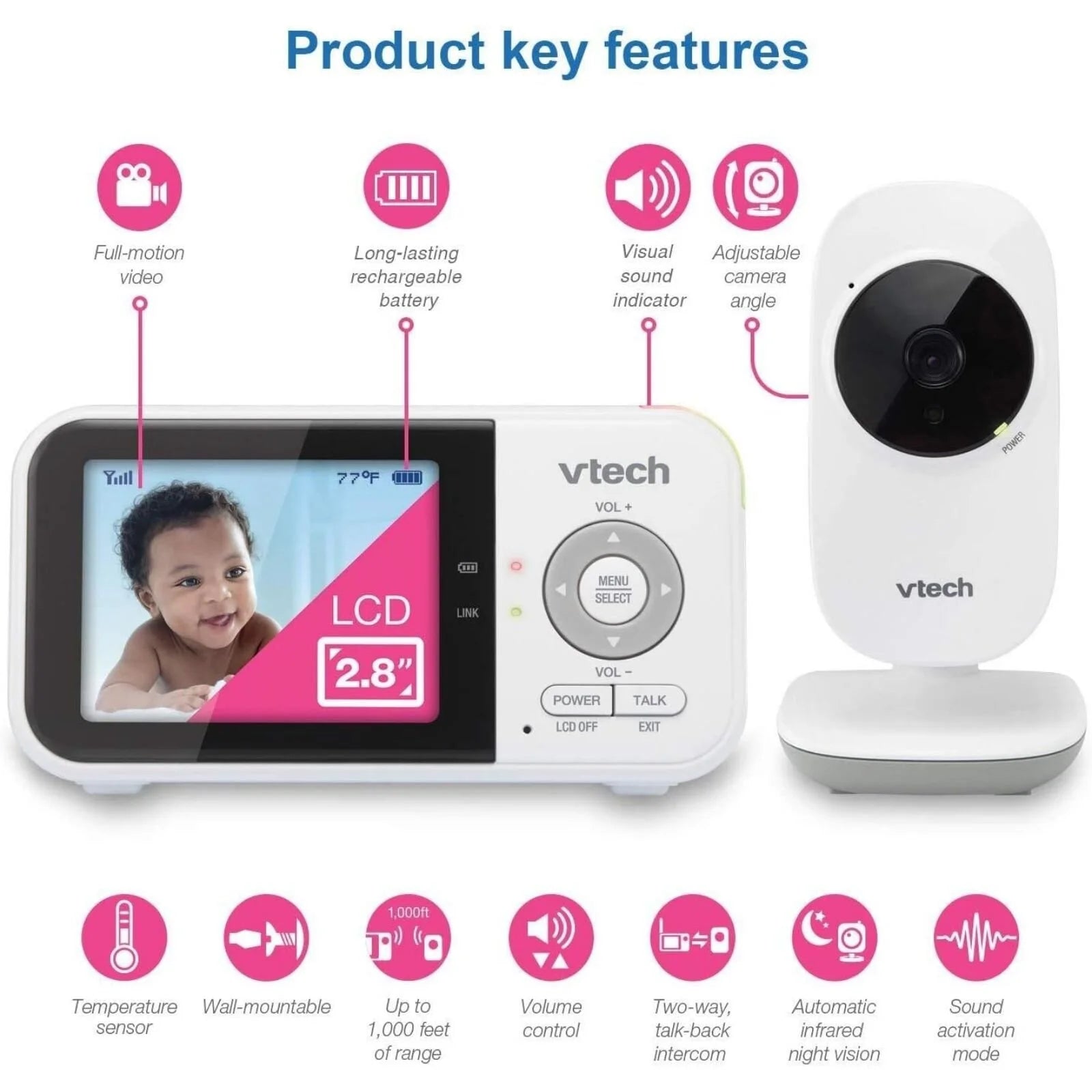 VTech VM819 2.8" Digital Video Baby Monitor with Adjustable Camera - ebebek - Black Friday