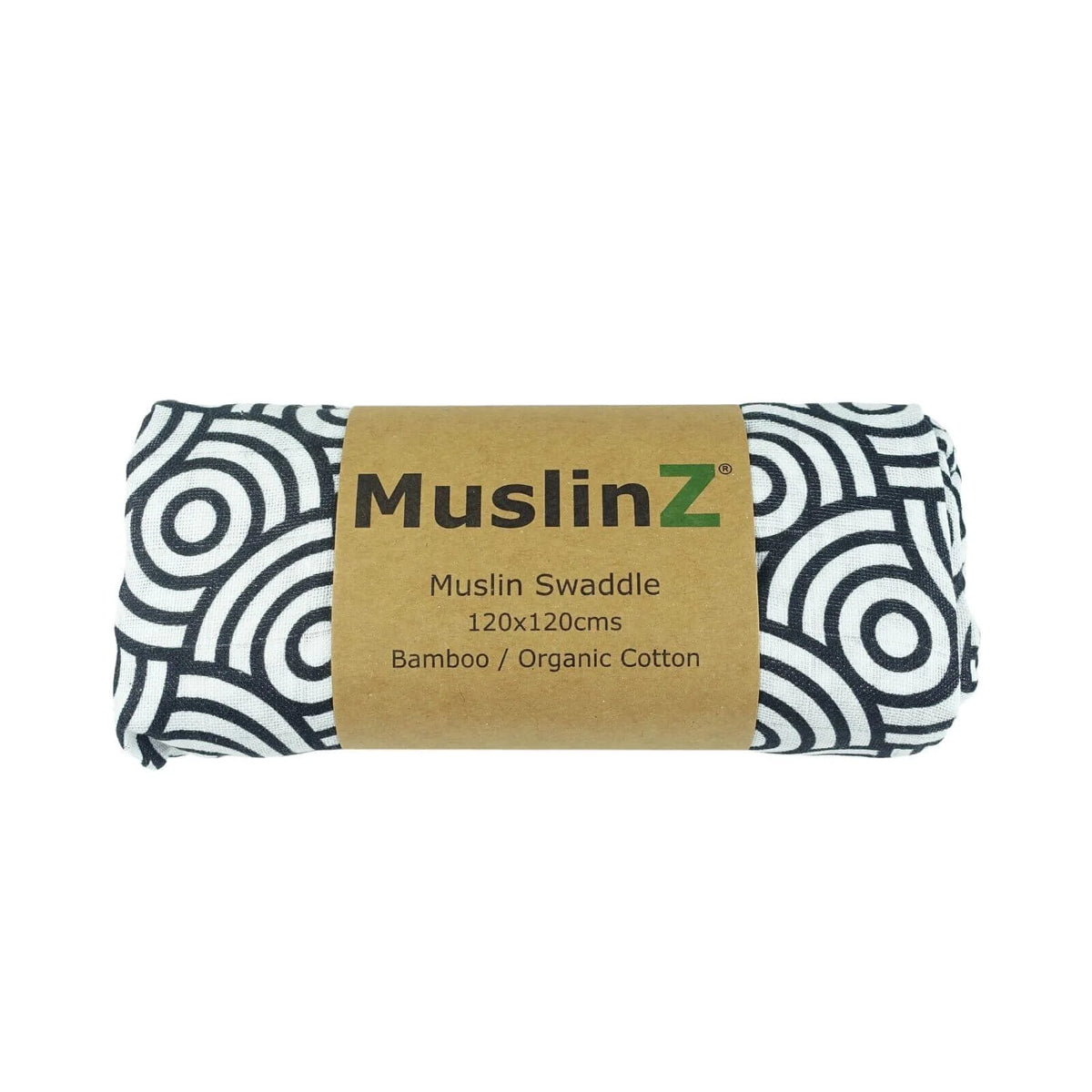 MuslinZ Cotton Muslin Swaddle 120x120cm, Black Swirl | ebebek