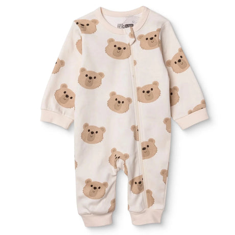 Baby Boy Footless Sleepsuit Animal Print Zip Fastening Crew Neck - Ecru Printed Ecru Printed - ebebek