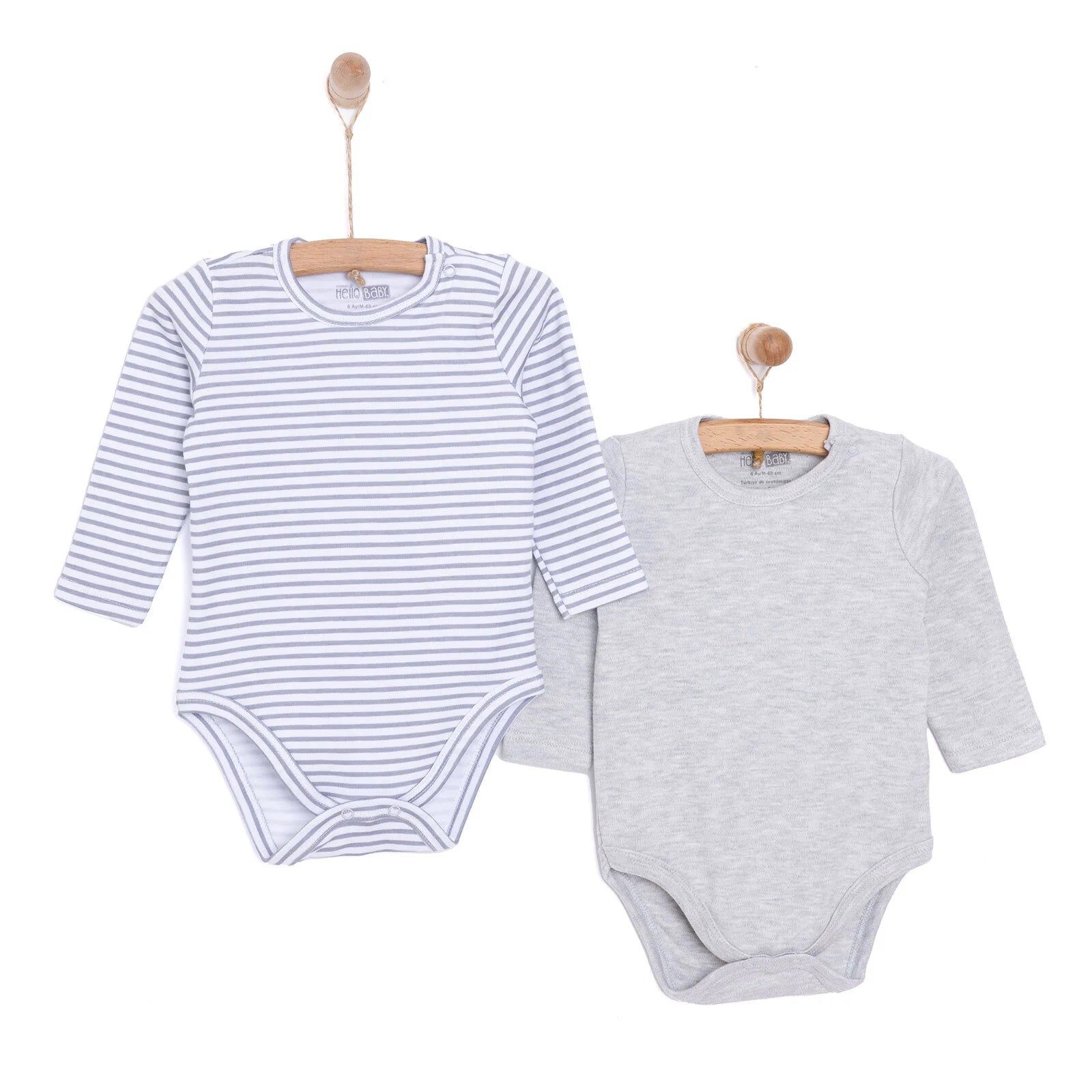 HelloBaby Boy 2 - Pack Long Sleeve Bodysuit - Grey Melange - ebebek - Black Friday