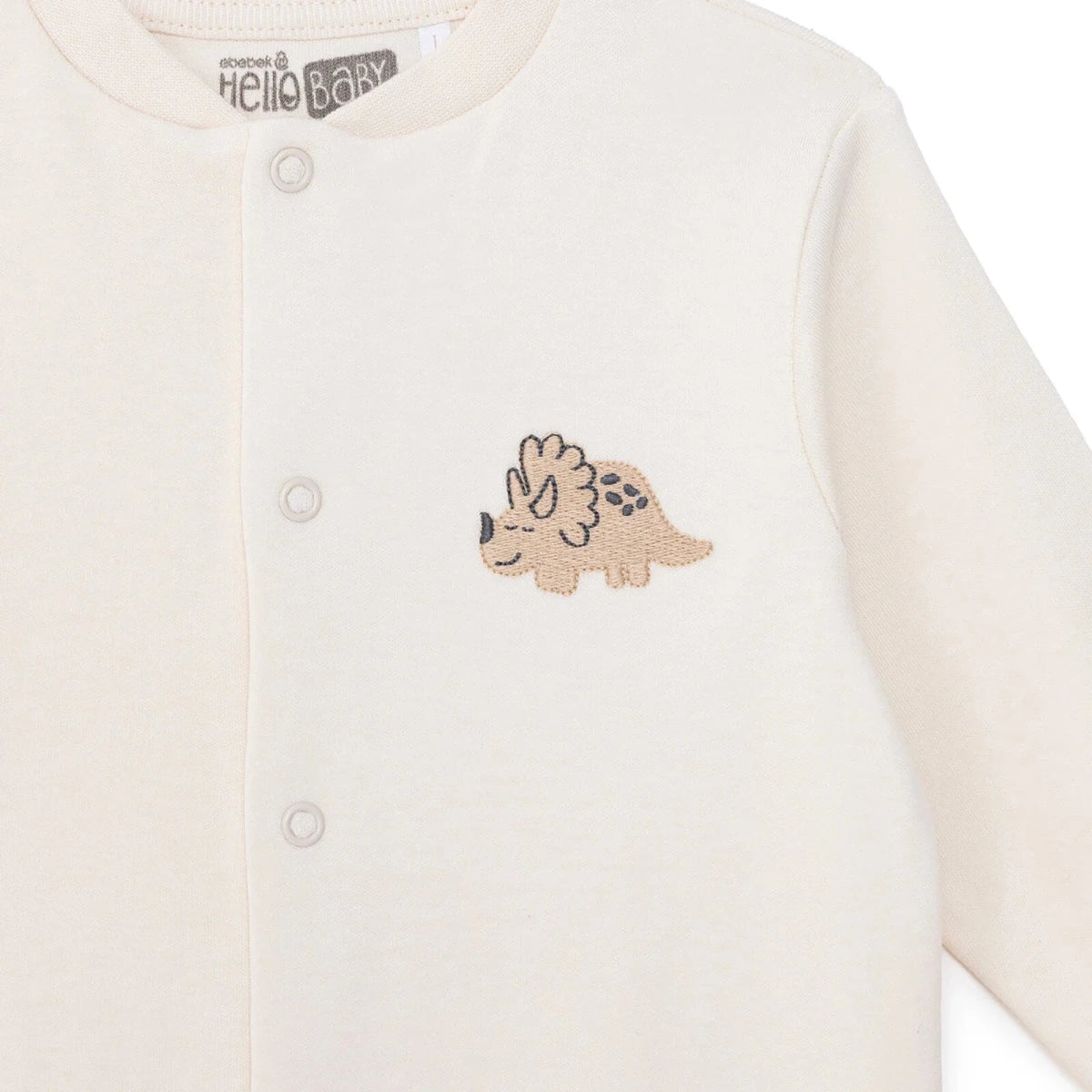 Baby Boy Footed Sleepsuit Dinosaur Print Snap Fastening Crew Neck - Beige Beige - ebebek
