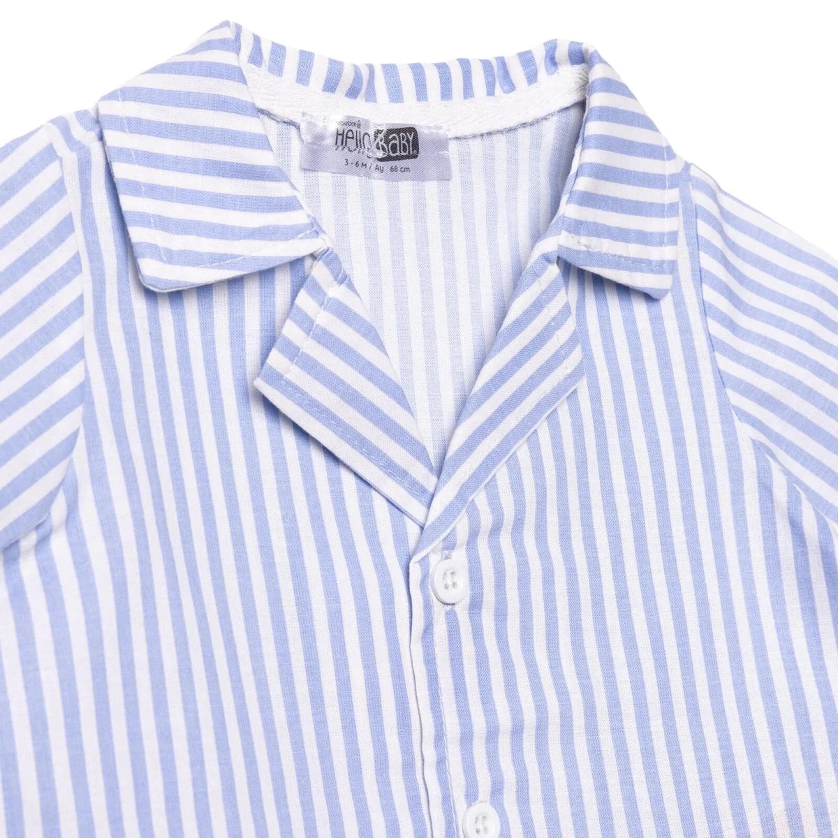 HelloBaby Boys Short Sleeve Pyjamas Set Striped Buttoned Peter Pan Collar Short Length Short Sleeve - Blue Blue - ebebek