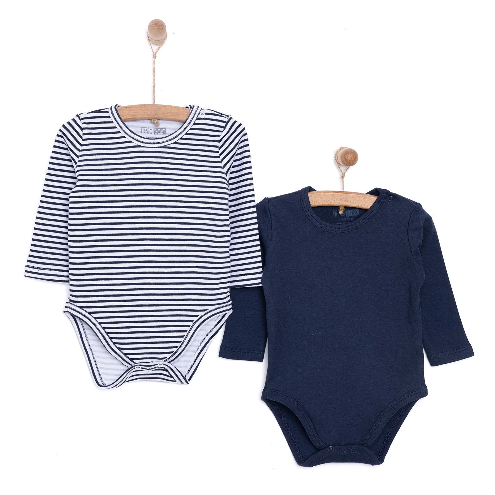 HelloBaby Boy 2 - Pack Long Sleeve Bodysuit - Navy Blue - ebebek - Black Friday
