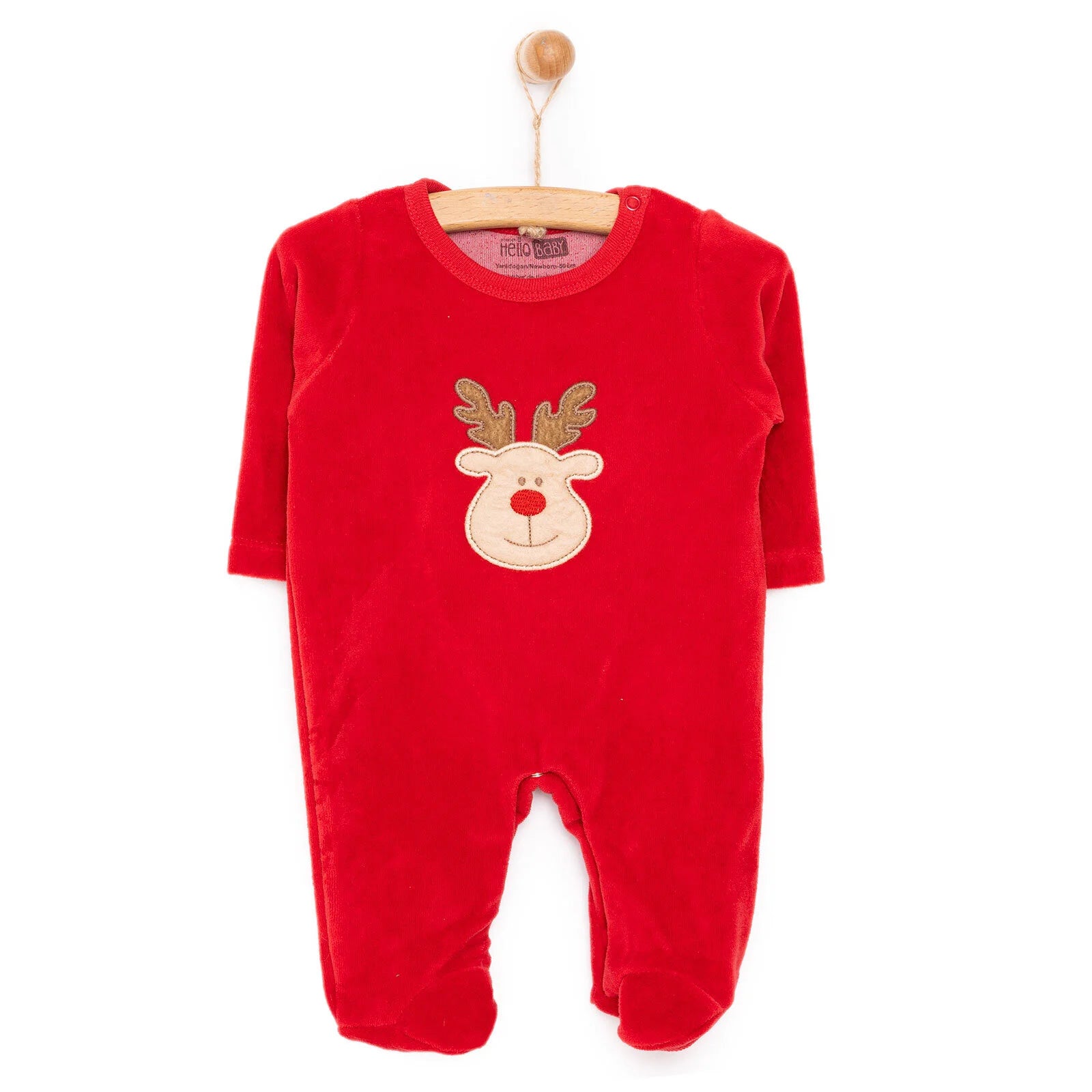 HelloBaby Newborn Unisex Embroidered Velvet Rompers - Red - ebebek - Black Friday