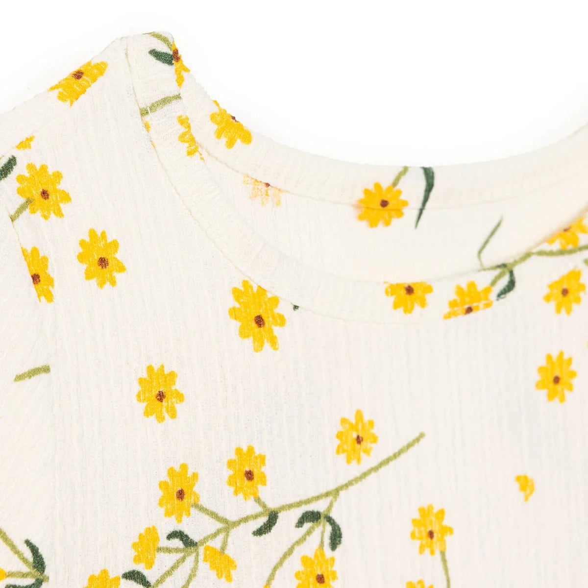 HelloBaby Girls Dress Floral Print Buttoned Sun Flower Crew Neck Short Length Short Sleeve - Ecru Printed Ecru Printed - ebebek