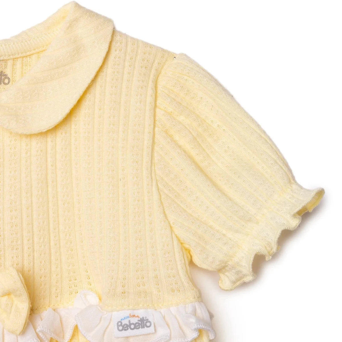 Bebetto Girls Dress Snap Fastening Sweet Princess Frill Neck Short Sleeve - Yellow Yellow - ebebek