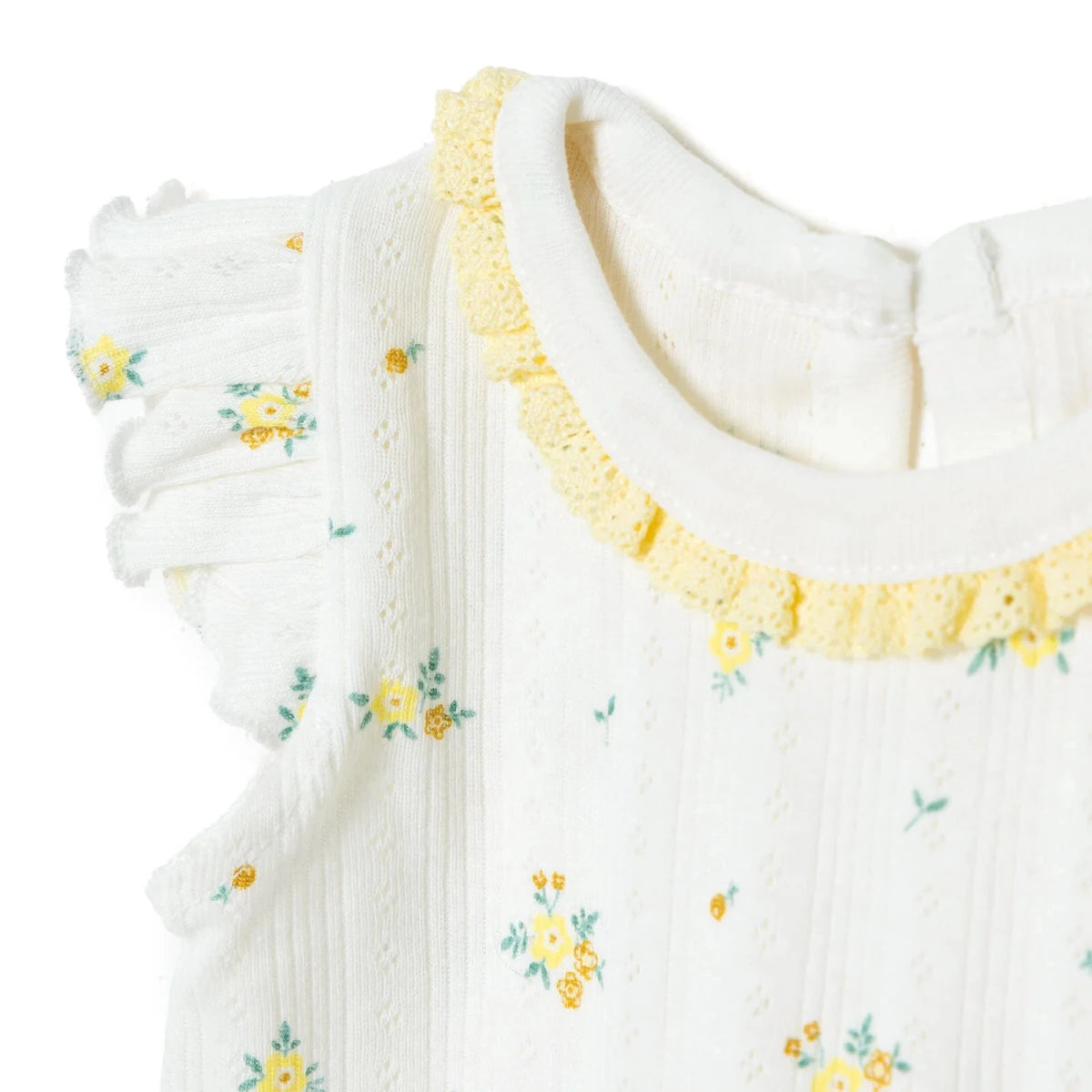 Bebetto Girls Blouse & Leggings Set Floral Print Snap Fastening Bloom Frill Neck Full Length Short S - Yellow Yellow - ebebek