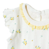 Bebetto Girls Blouse & Leggings Set Floral Print Snap Fastening Bloom Frill Neck Full Length Short S - Yellow Yellow - ebebek
