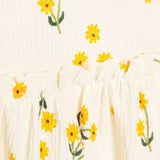 HelloBaby Girls Dress Floral Print Buttoned Sun Flower Crew Neck Short Length Short Sleeve - Ecru Printed Ecru Printed - ebebek