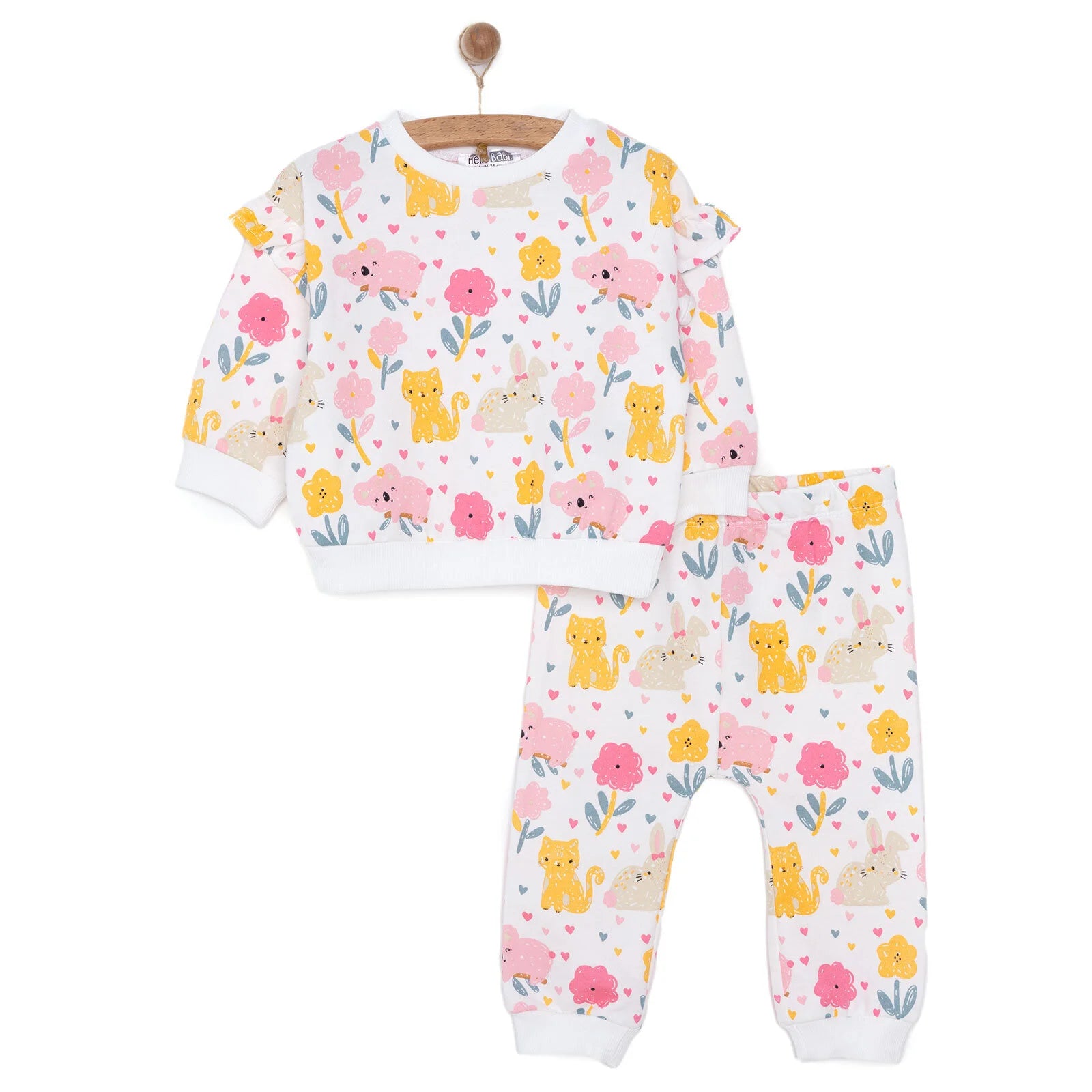 HelloBaby Happy Animals Girl Jogging Set - Ecru - ebebek - Black Friday