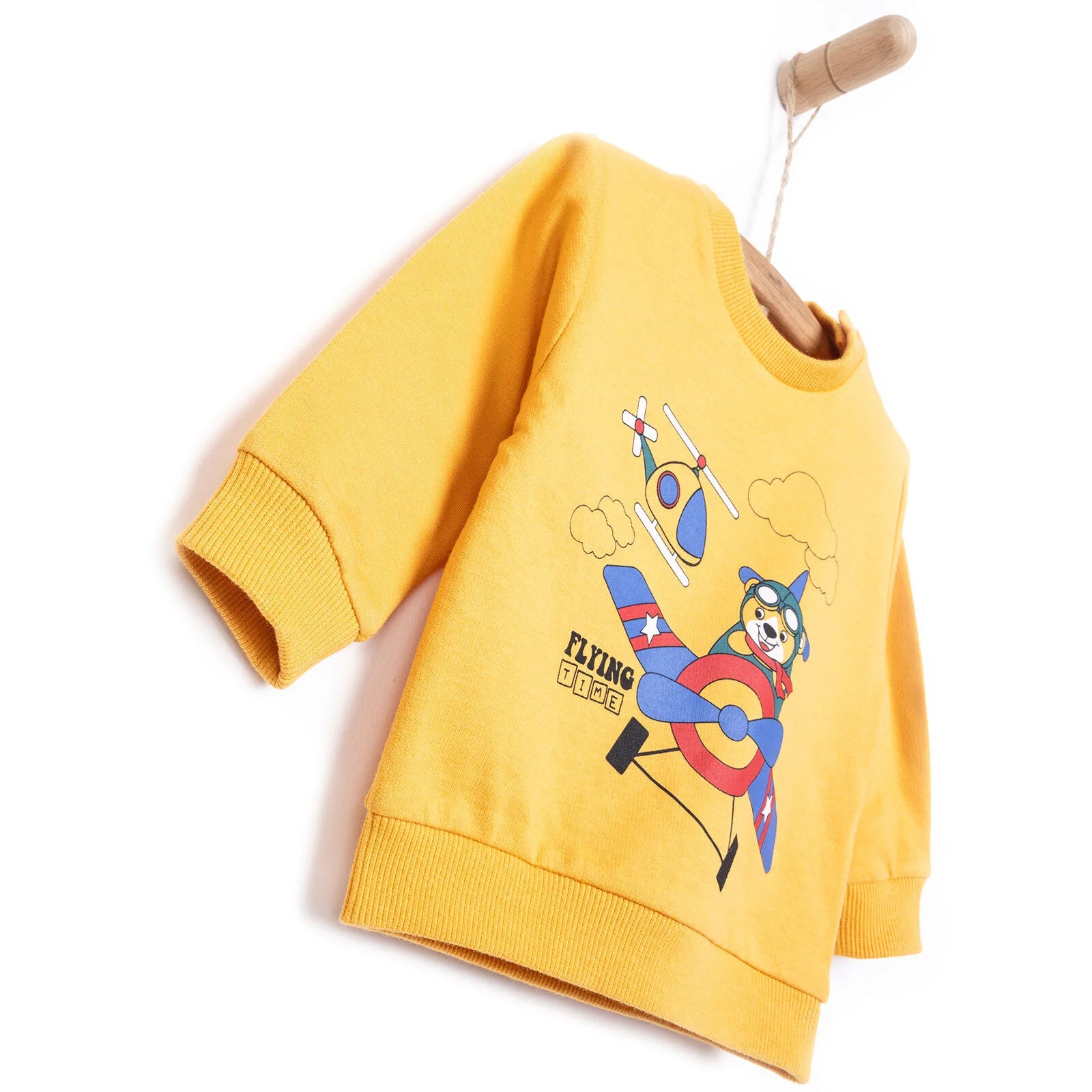 HelloBaby Baby Boy Basic Helicopter Patterned Sweatshirt - Dark Yellow - ebebek - Black Friday