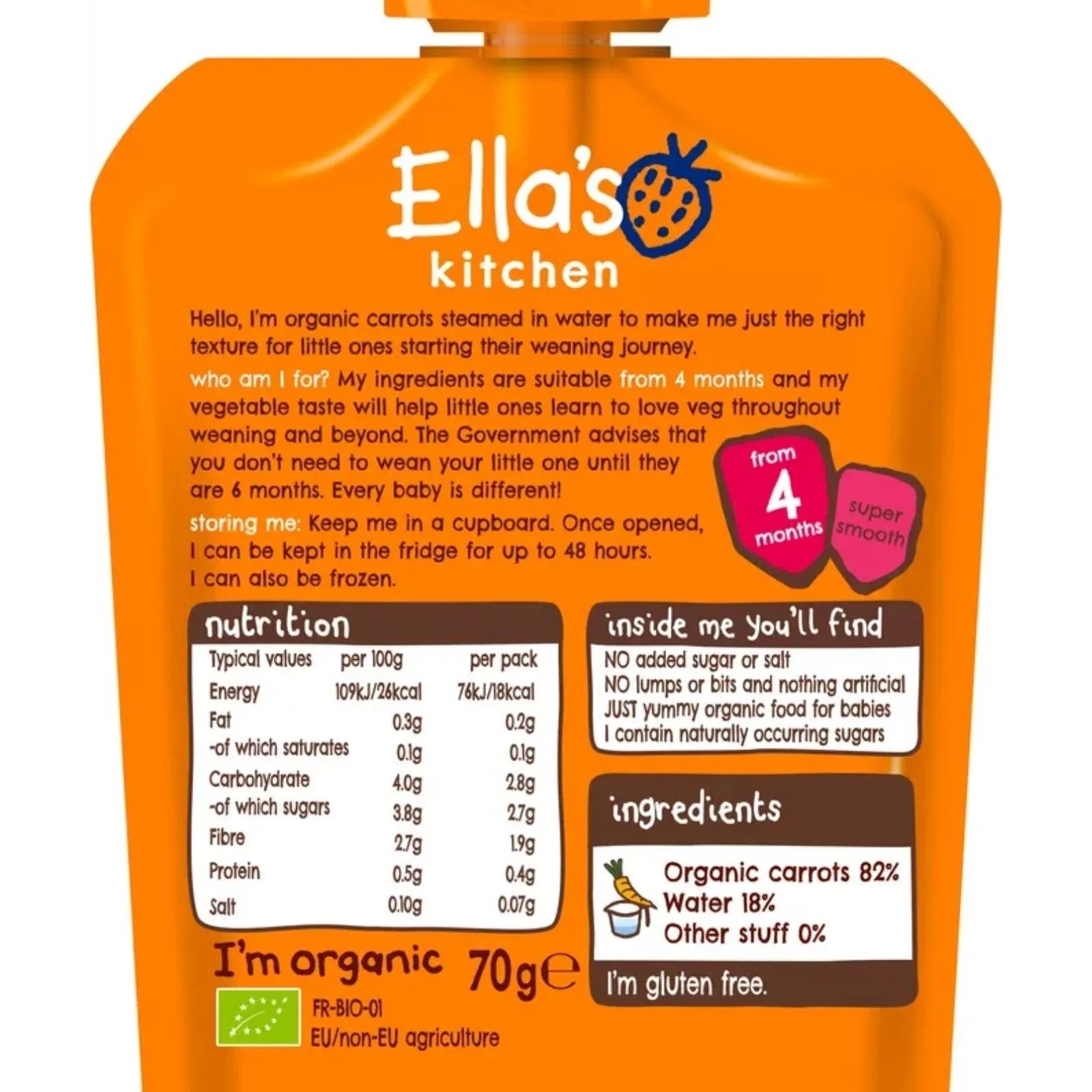 Ella's Kitchen Organic Carrots First Taste Baby Food Pouch 4+ months 70g - ebebek - Black Friday
