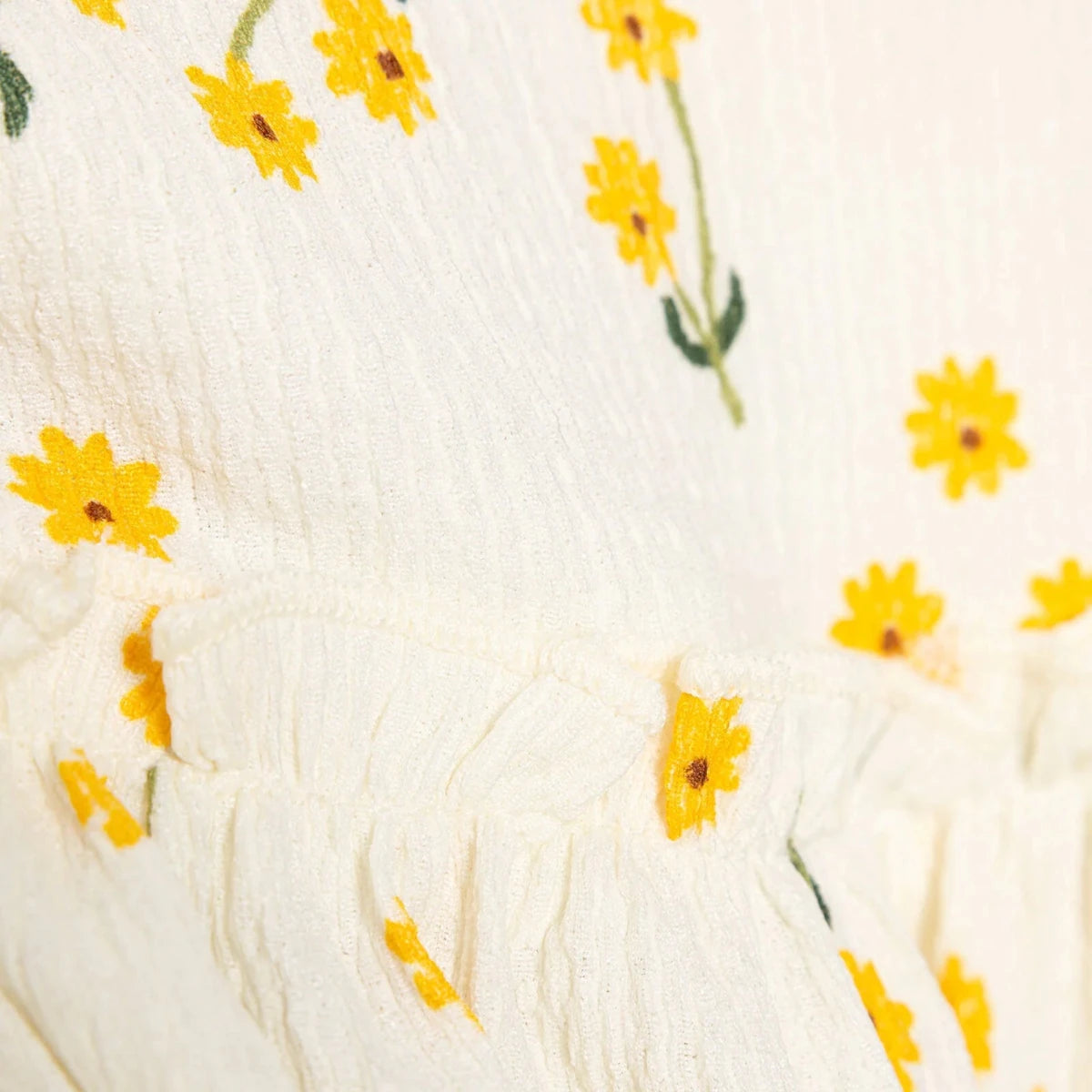 HelloBaby Girls Dress Floral Print Buttoned Sun Flower Crew Neck Short Length Short Sleeve - Ecru Printed Ecru Printed - ebebek