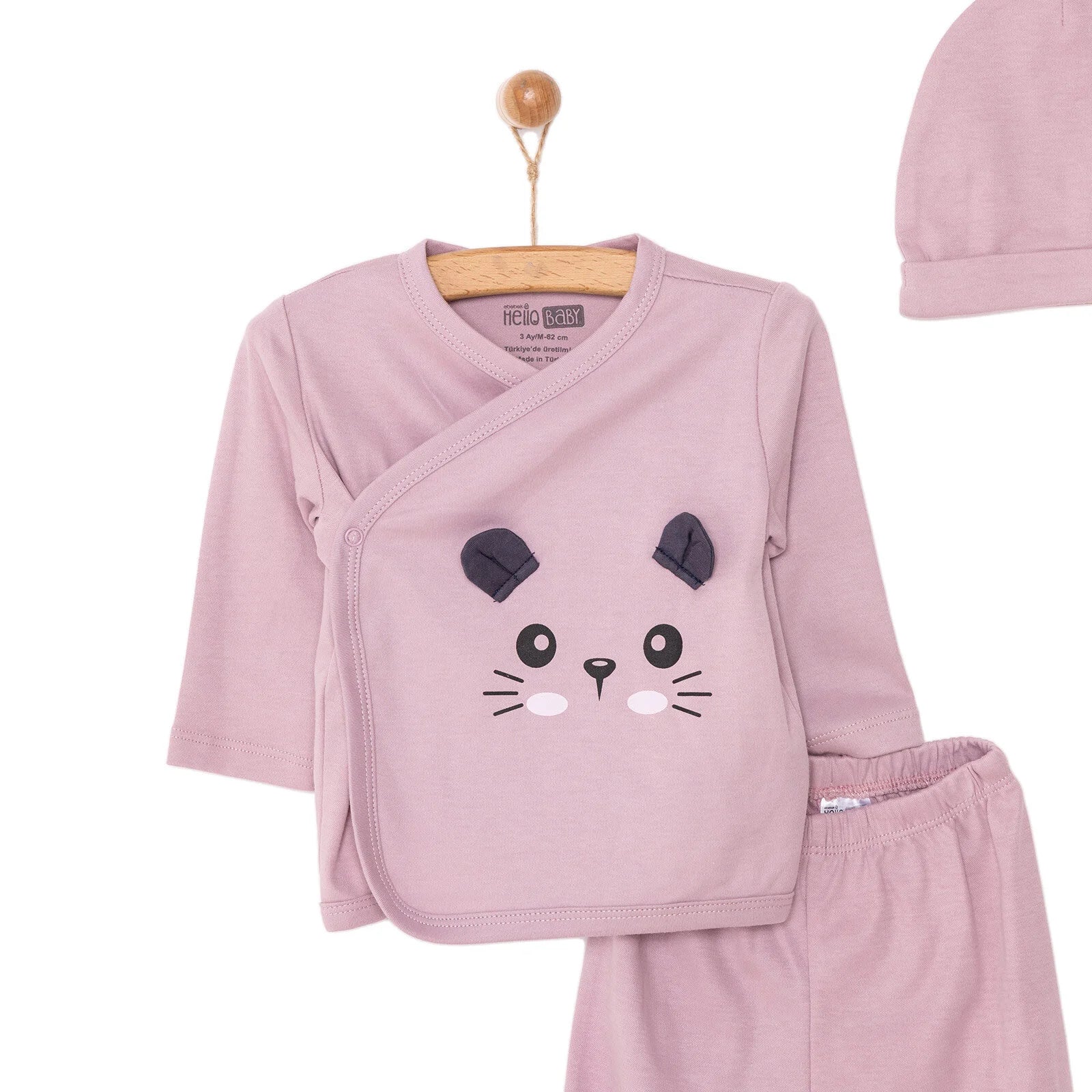 HelloBaby Newborn Organic Wrapover Top - Hat - Footed Set - Light Rose - ebebek - Black Friday