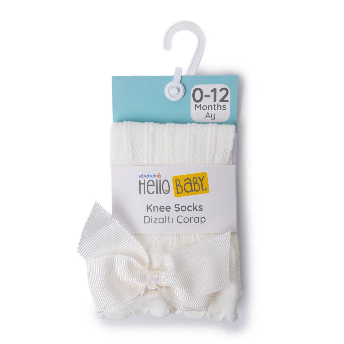 HelloBaby Girls Knee - High Socks Bow Print - Ecru Ecru - ebebek