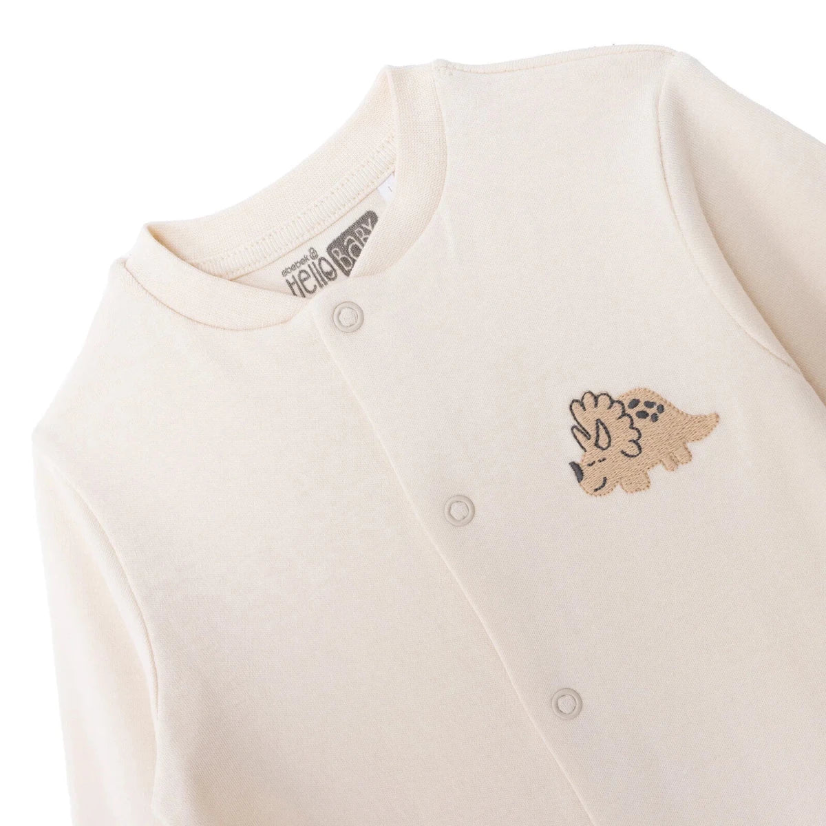Baby Boy Footed Sleepsuit Dinosaur Print Snap Fastening Crew Neck - Beige Beige - ebebek