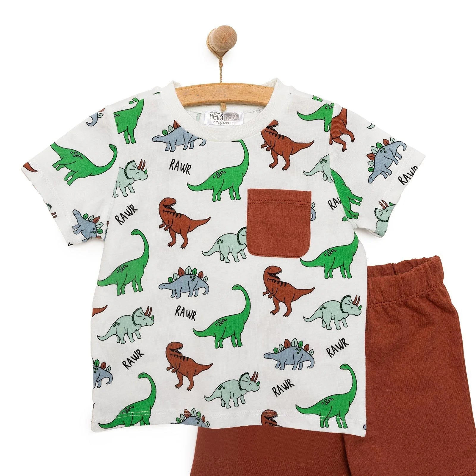 HelloBaby Basic Boy Dinosaur Patterned Tshirt - Brown - ebebek - Black Friday