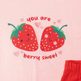 HelloBaby Girls Blouse & Shorts Set Strawberry Print Berry Belle Crew Neck Short Length Short Sleeve - Pink Pink - ebebek