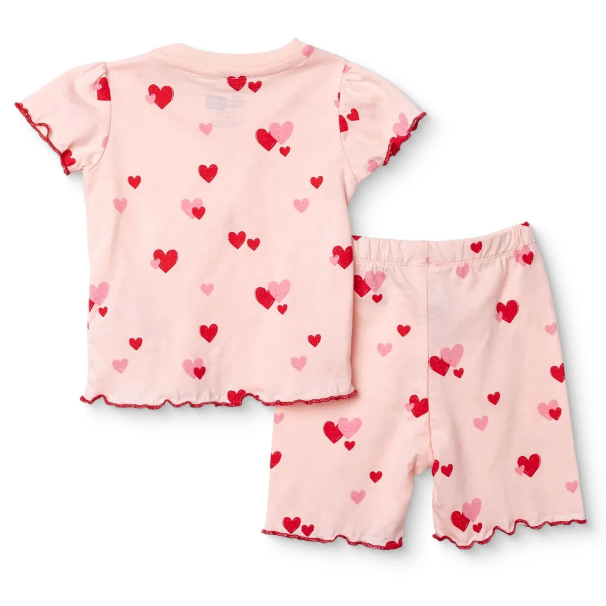 Baby Girl Short Sleeve Pyjamas Set Heart Print Snap Fastening Crew Neck - Pink Pink - ebebek