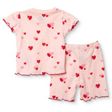 Baby Girl Short Sleeve Pyjamas Set Heart Print Snap Fastening Crew Neck - Pink Pink - ebebek