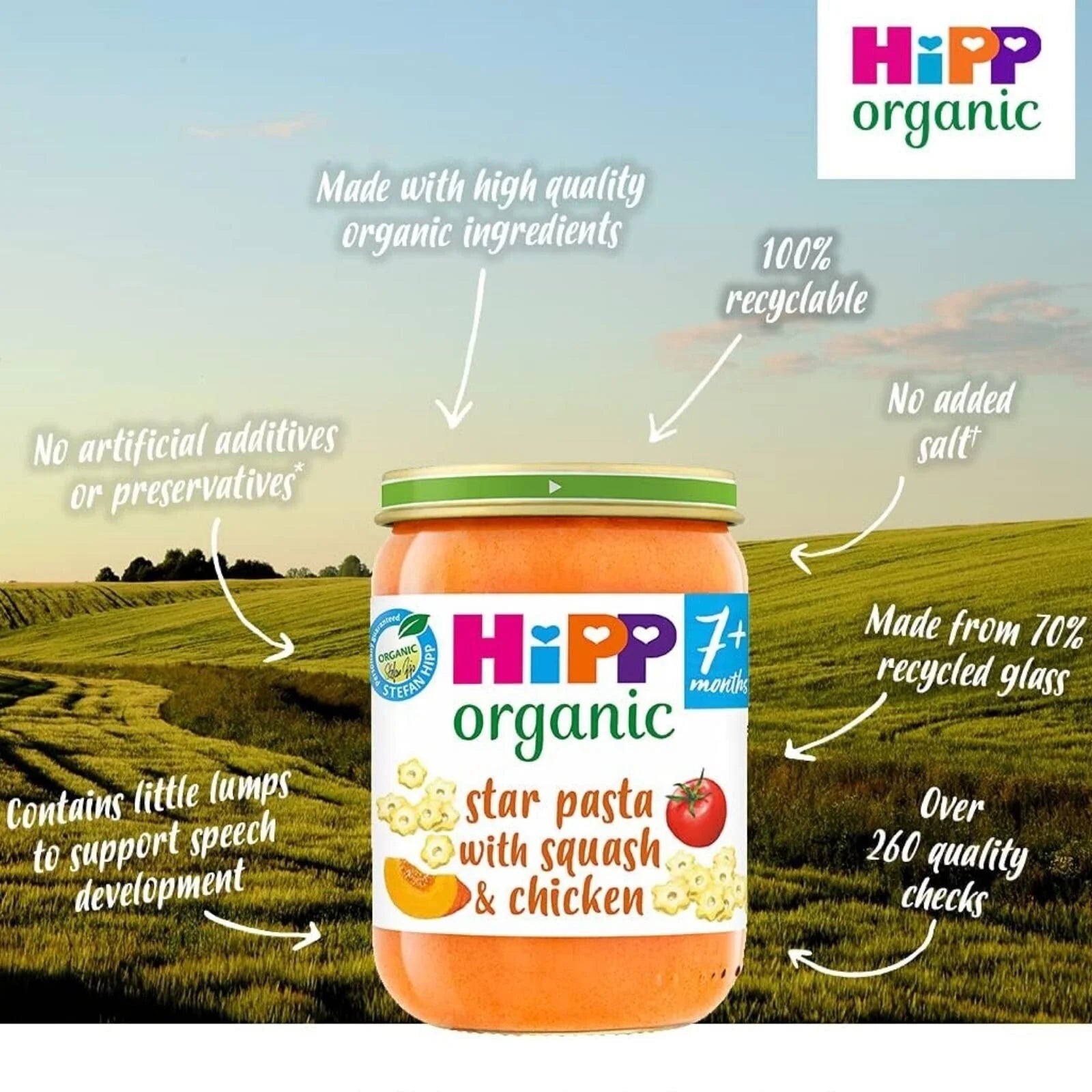 HiPP Organic Star Pasta with Squash & Chicken Baby Food Jar 7+ months 190g - ebebek - Black Friday