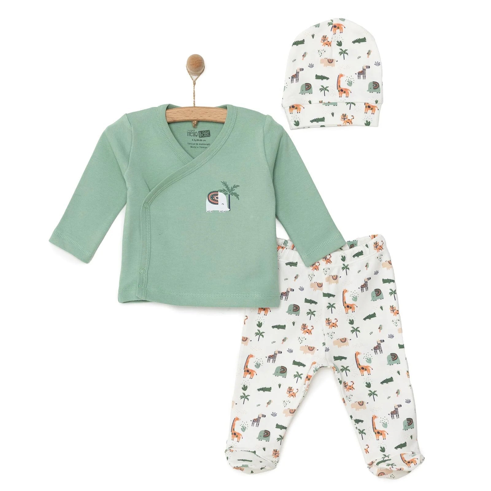 HelloBaby Baby Boy Footed Bottom & Hat & Jumpsuit - Ecru - ebebek - Black Friday