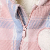 HelloBaby Girls Welsoft Romper Plaid Zip - up Hooded Long Leg Long Sleeve - Pink Printed Pink Printed - ebebek