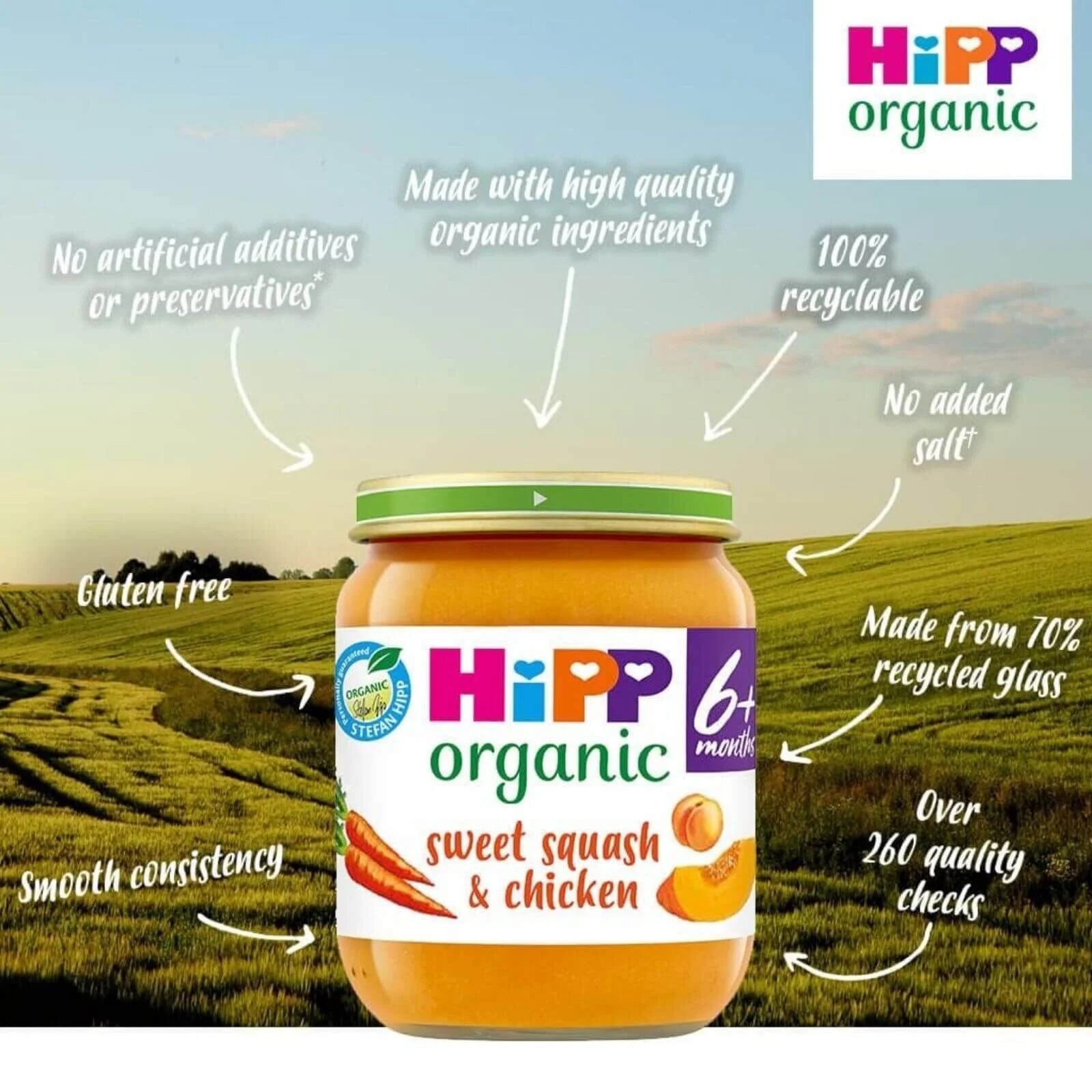 HiPP Organic Sweet Squash & Chicken Baby Food Jar 6+ months 125g - ebebek - Black Friday