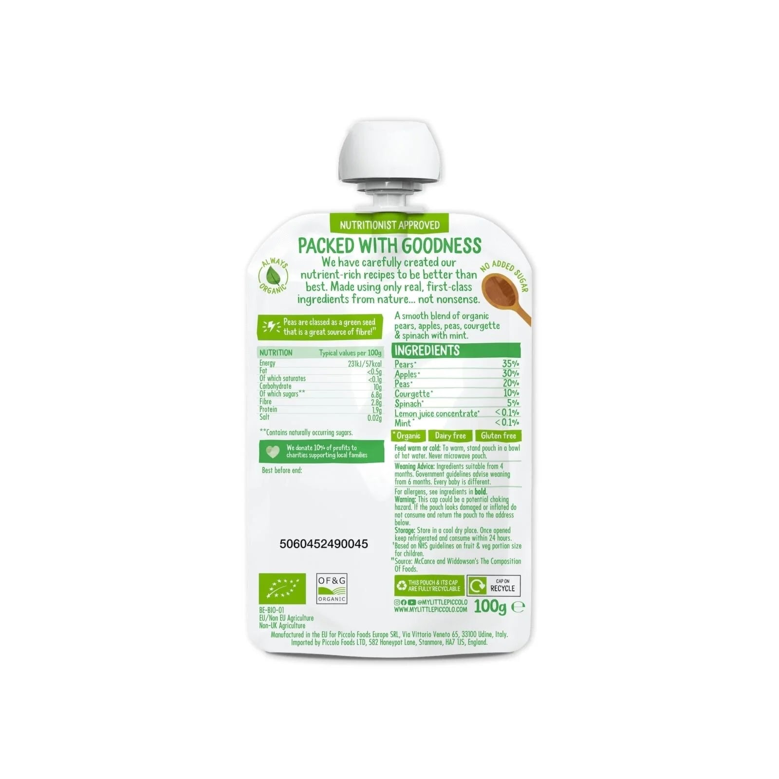 Piccolo Organic Pear Apple & Spring Greens 4+ months 100g - ebebek - Black Friday