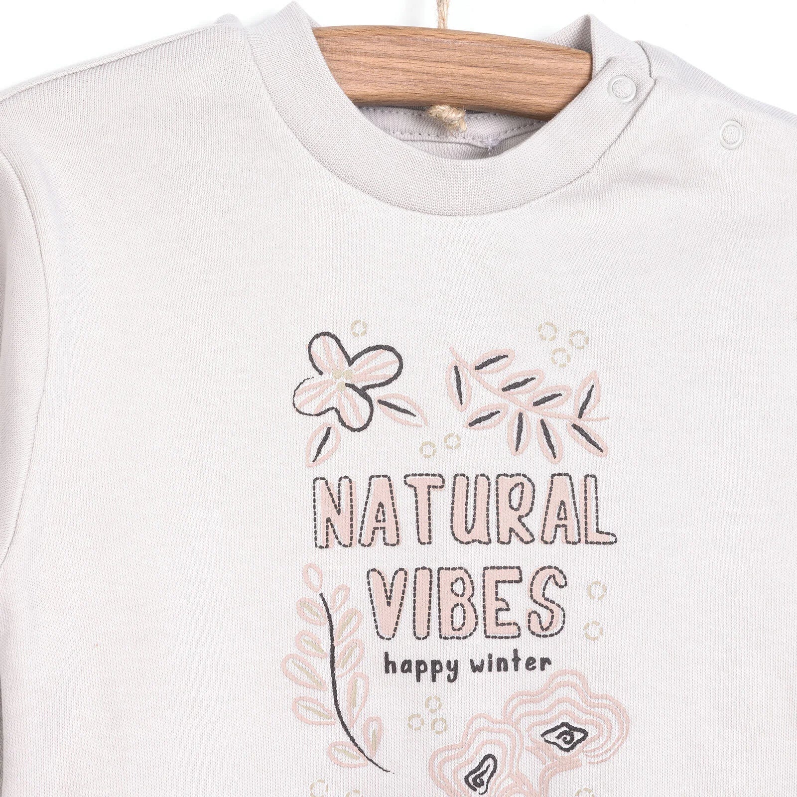 HelloBaby Basic Girl Leaf Printed Jogging Set - Beige - ebebek - Black Friday