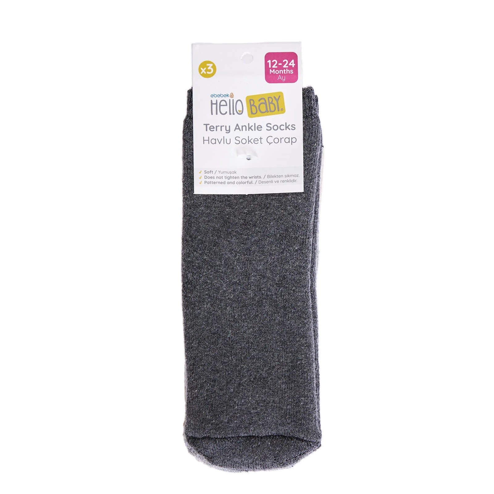 HelloBaby Baby Girl Chenille Socks 3 Pcs - Grey Melange - ebebek - Black Friday