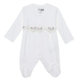 Baby Girl Footed Sleepsuit Floral Print Snap Fastening Crew Neck - White White - ebebek