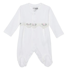 Baby Girl Footed Sleepsuit Floral Print Snap Fastening Crew Neck - White White - ebebek