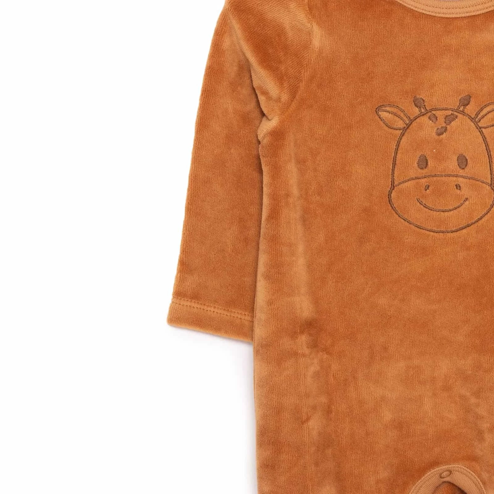 HelloBaby Newborn Unisex Embroidered Velvet Rompers - Brown - ebebek - Black Friday