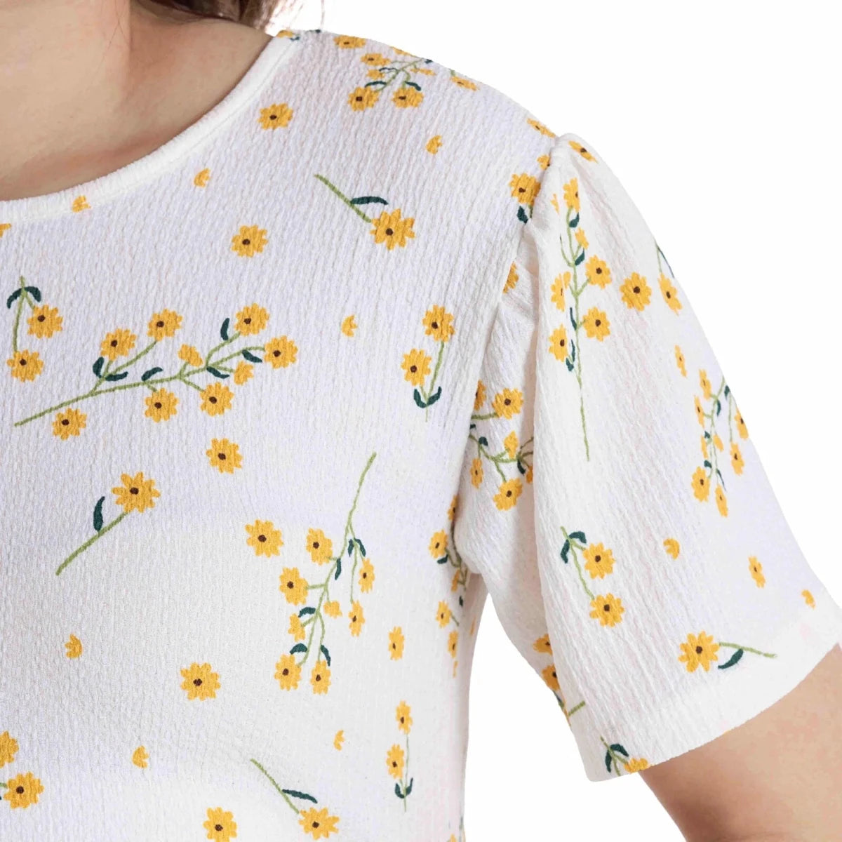 Baby Mom Mother Maternity Dress Daisy Print Crew Neck Full Length Short Sleeve - Ecru Printed Ecru Printed - ebebek