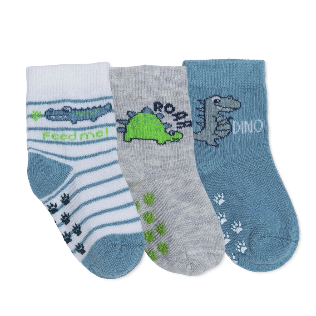 HelloBaby Boys 3 - Pack Non - Slip Socks Animal Print - Light Blue Light Blue - ebebek