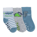 HelloBaby Boys 3 - Pack Non - Slip Socks Animal Print - Light Blue Light Blue - ebebek