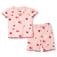 Baby Girl Short Sleeve Pyjamas Set Heart Print Snap Fastening Crew Neck - Pink Pink - ebebek