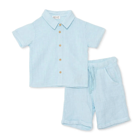 HelloBaby Boys Shirt & Shorts Set Buttoned Little Sailor Shirt Collar Above the Knee Short Sleeve - Blue Blue - ebebek