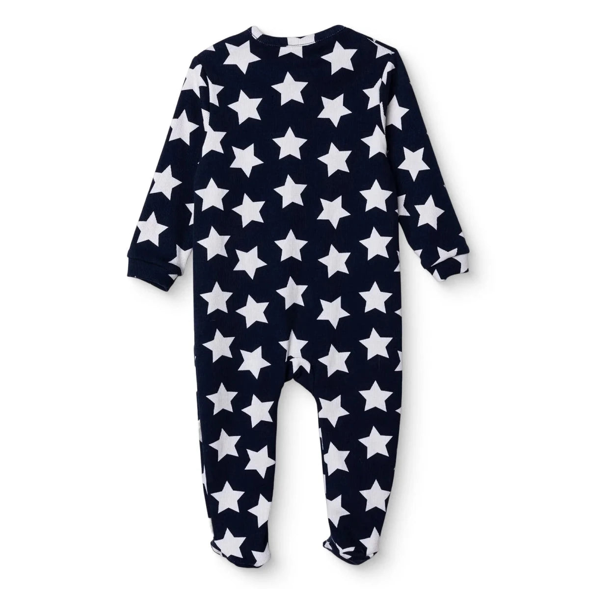Baby Boy Footed Sleepsuit Star Print Zip Fastening Crew Neck - Navy Blue Navy Blue - ebebek