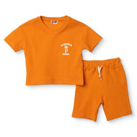 Baby Boy T-shirt & Shorts Set Palm Print Lace - up Crew Neck - Orange Orange - ebebek