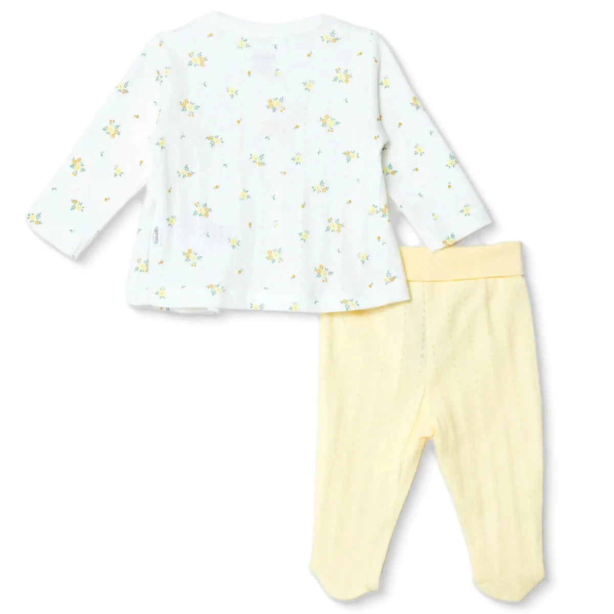 Bebetto Girls Cardigan & Footed Trousers Set Floral Print Snap Fastening Bloom Crew Neck Full Length - Yellow Yellow - ebebek