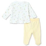 Bebetto Girls Cardigan & Footed Trousers Set Floral Print Snap Fastening Bloom Crew Neck Full Length - Yellow Yellow - ebebek