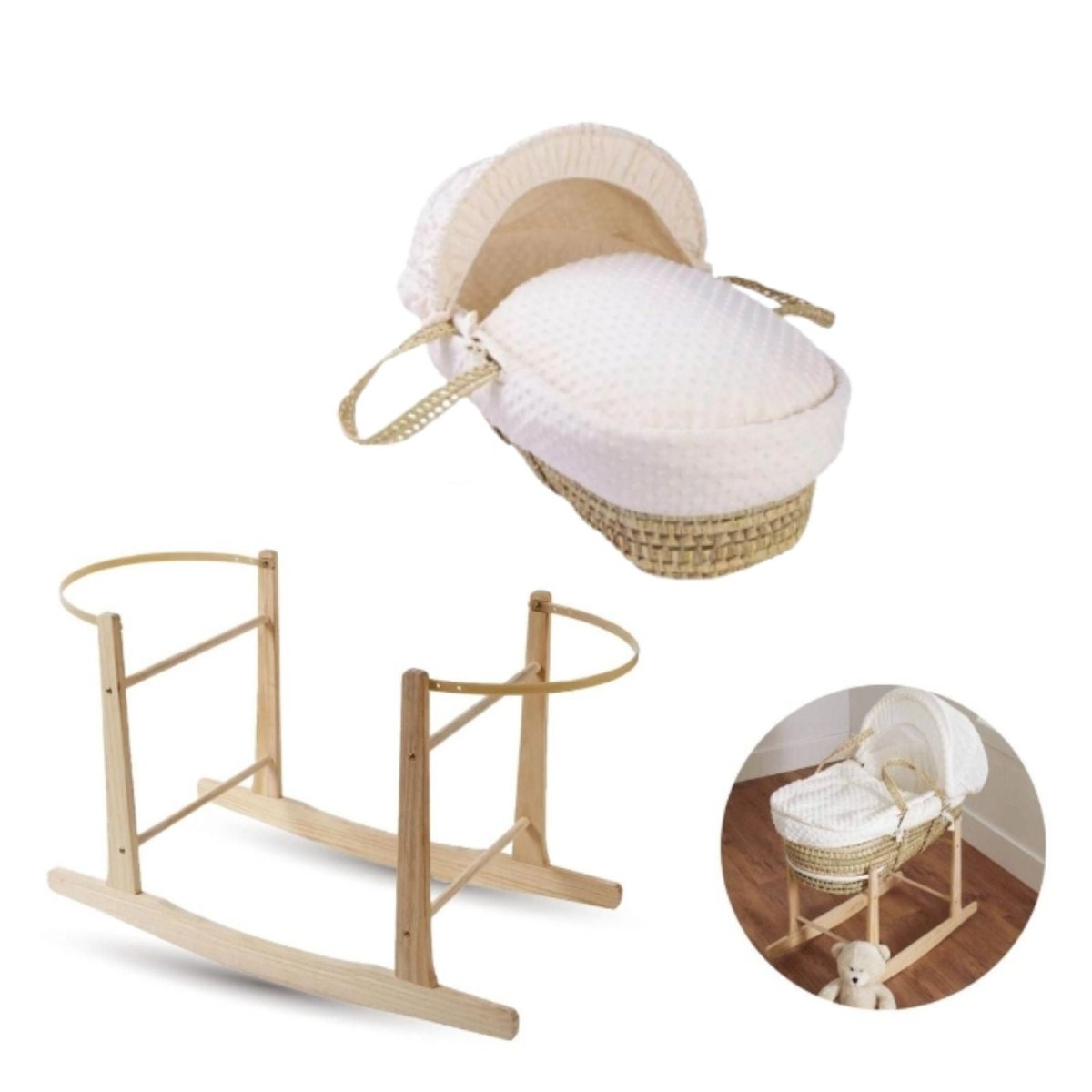 Clair de Lune Cream Dimple Palm Moses Basket with Rocking Stand - ebebek