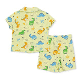Baby Boy Short Sleeve Pyjamas Set Dinosaur Print Buttoned Shirt Collar - Green Green - ebebek