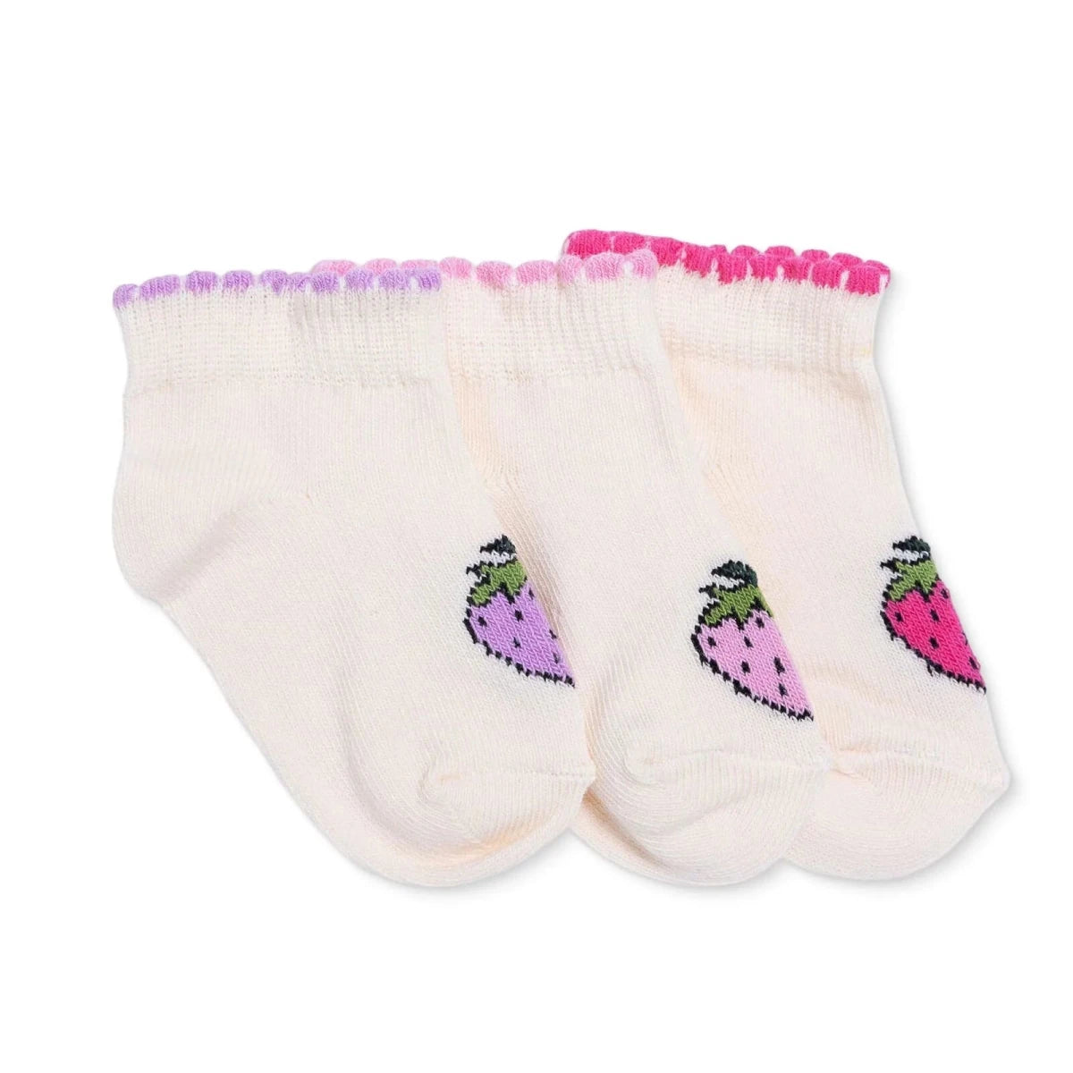 HelloBaby Girls 3 - Pack Ankle Socks Strawberry Print - Ecru Ecru - ebebek