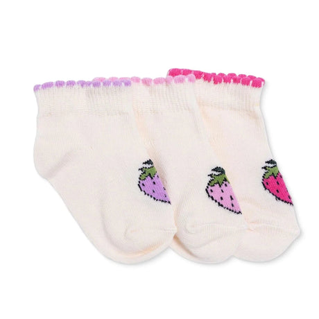 HelloBaby Girls 3 - Pack Ankle Socks Strawberry Print - Ecru Ecru - ebebek