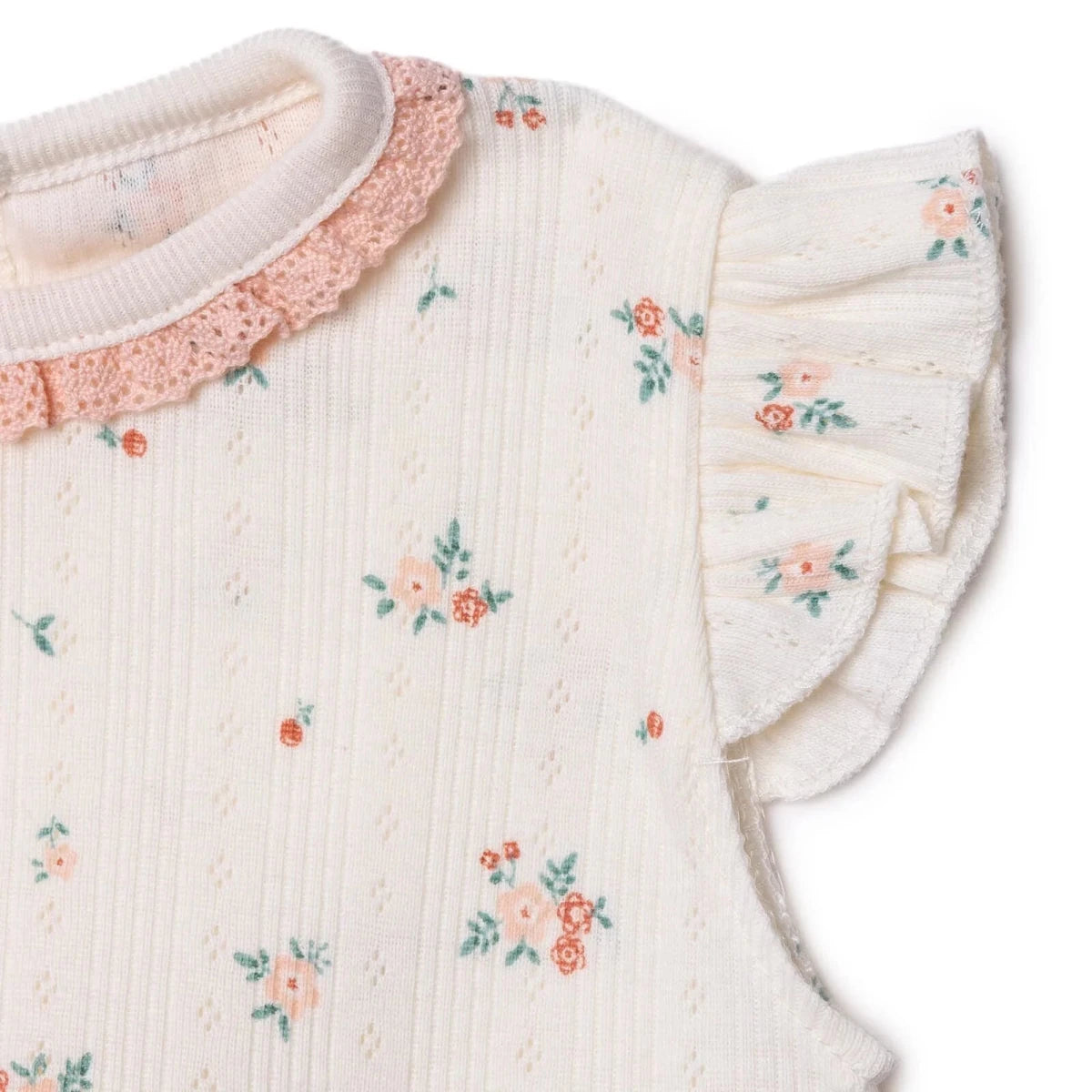 Bebetto Girls Dress Floral Print Snap Fastening Bloom Frill Neck Short Sleeve - Pink Pink - ebebek