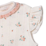 Bebetto Girls Dress Floral Print Snap Fastening Bloom Frill Neck Short Sleeve - Pink Pink - ebebek
