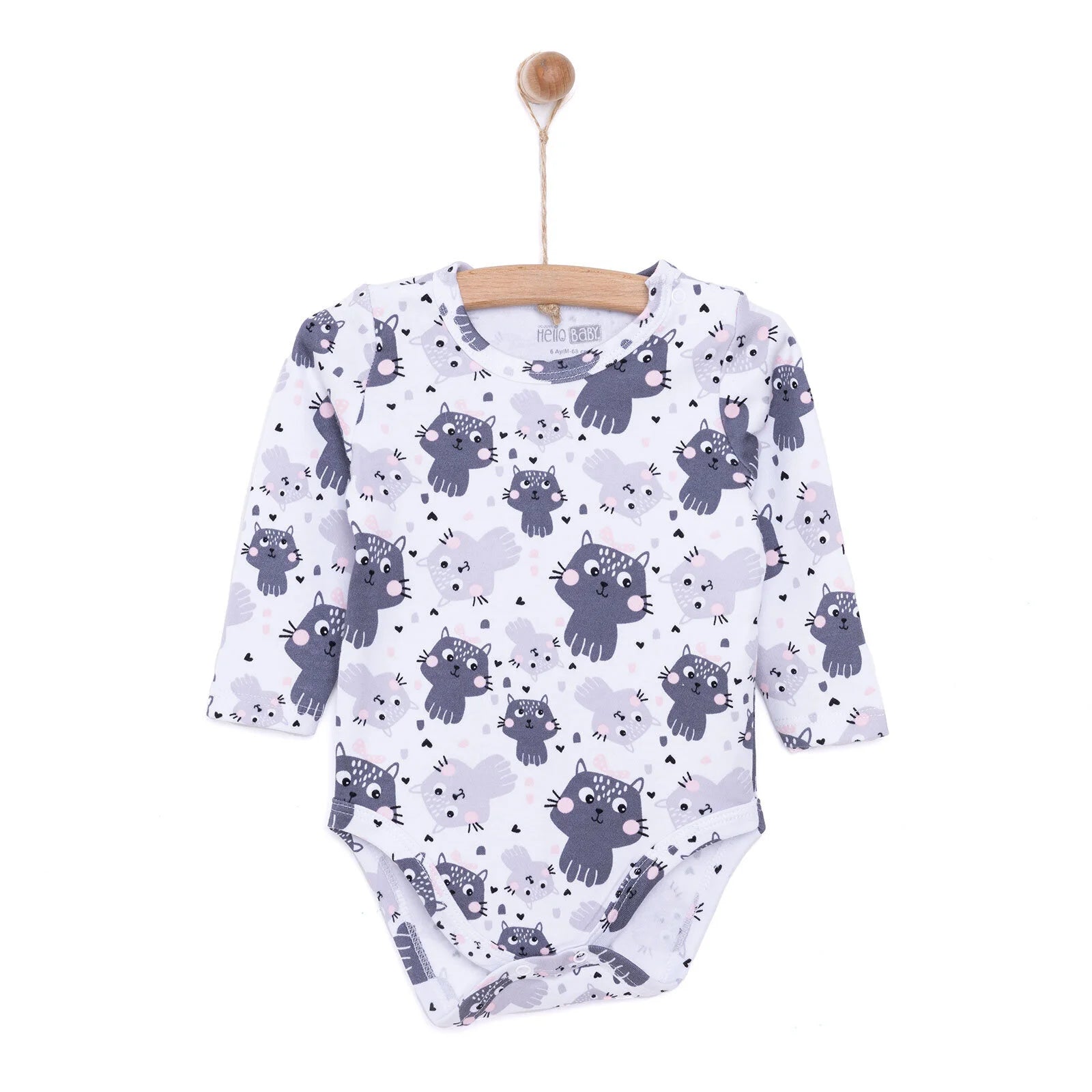 HelloBaby Girl Cat Printed Long Sleeve Bodysuit - White - ebebek - Black Friday